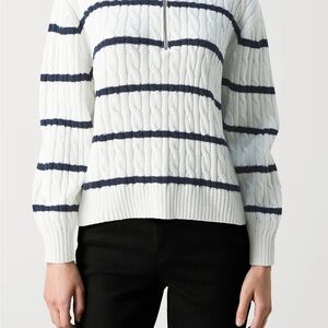Hollister Navy and White Cable Knit Sweater